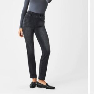 Spanx Straight Leg Stretch Denim Pull On Jeans Vintage Faded Black S SmallP